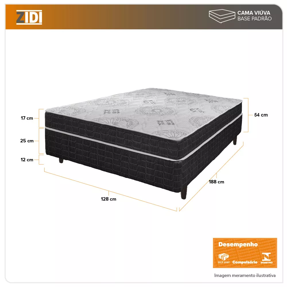 Cama Box Viúva Preto + Colchão San Francisco Ortopédico Espuma D33 128x188x54cm
