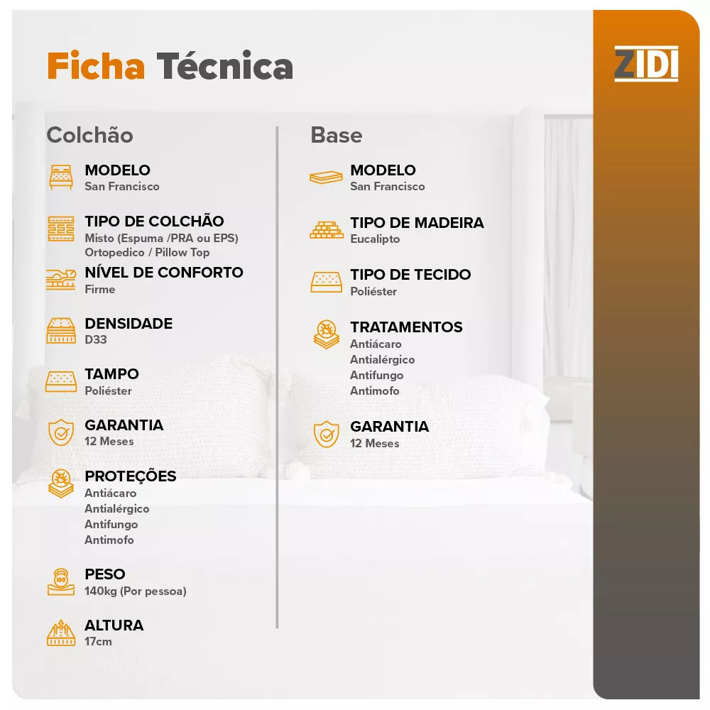 Cama Box Viúva Preto + Colchão San Francisco Ortopédico Espuma D33 128x188x54cm