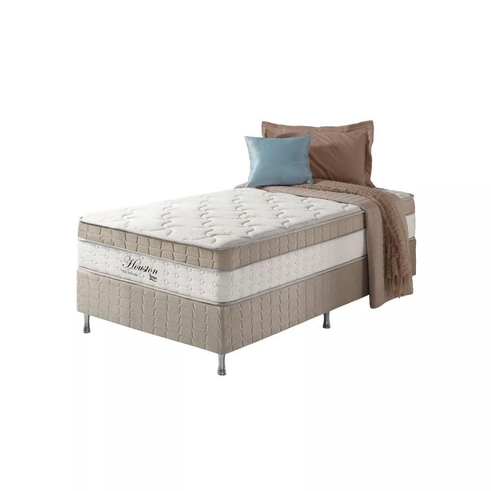 Image 0 of 5 of Cama Box Solteiro King Bege + Colchão Molas Ensacadas Houston Pillow Inn96x203x65cm