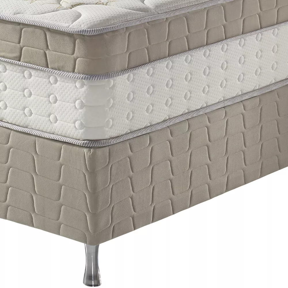 Image 3 of 5 of Cama Box Solteiro King Bege + Colchão Molas Ensacadas Houston Pillow Inn96x203x65cm