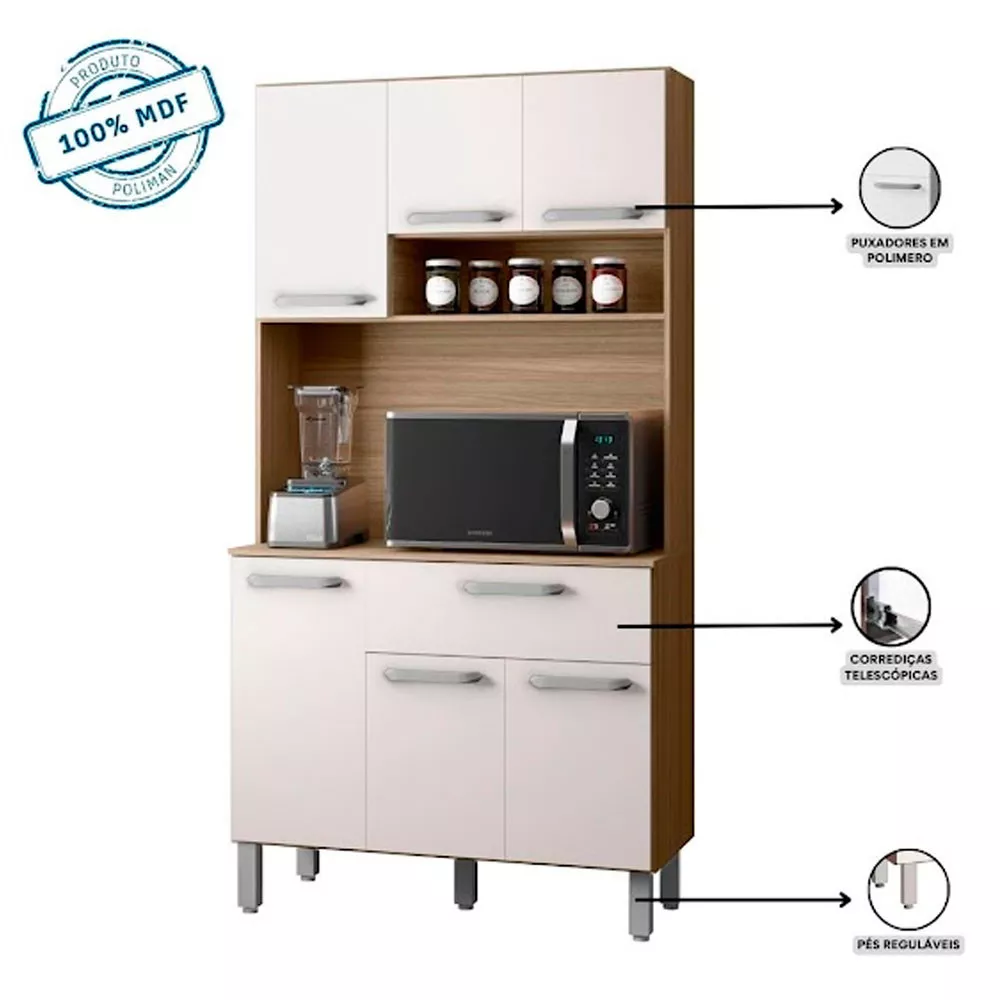 Kit Cozinha 6 Portas 1 Gaveta em MDF Sofia Poliman Móveis