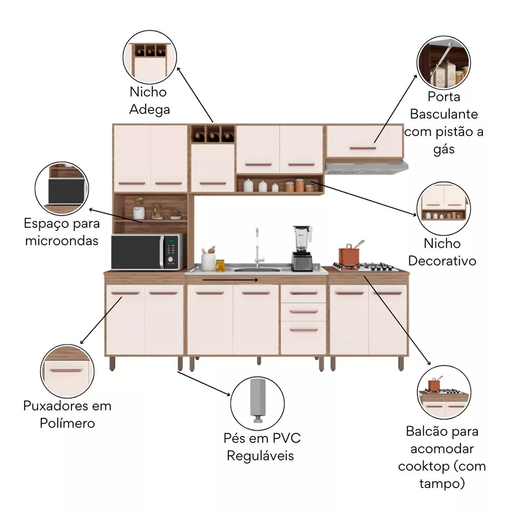 Cozinha Compacta 5 Peças Balcão Pia/Cuba Barcelona Poliman Móveis