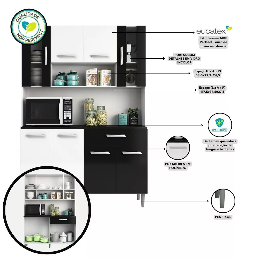 Kit Cozinha 8 Portas 1 Gaveta Gabi Poliman Móveis