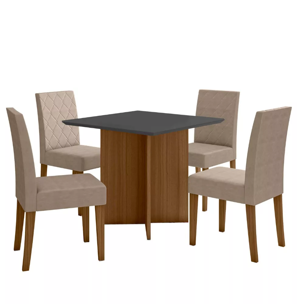 Conjunto Sala de Jantar Quadrada Mesa Helo 90cm e 04 Cadeiras Jade