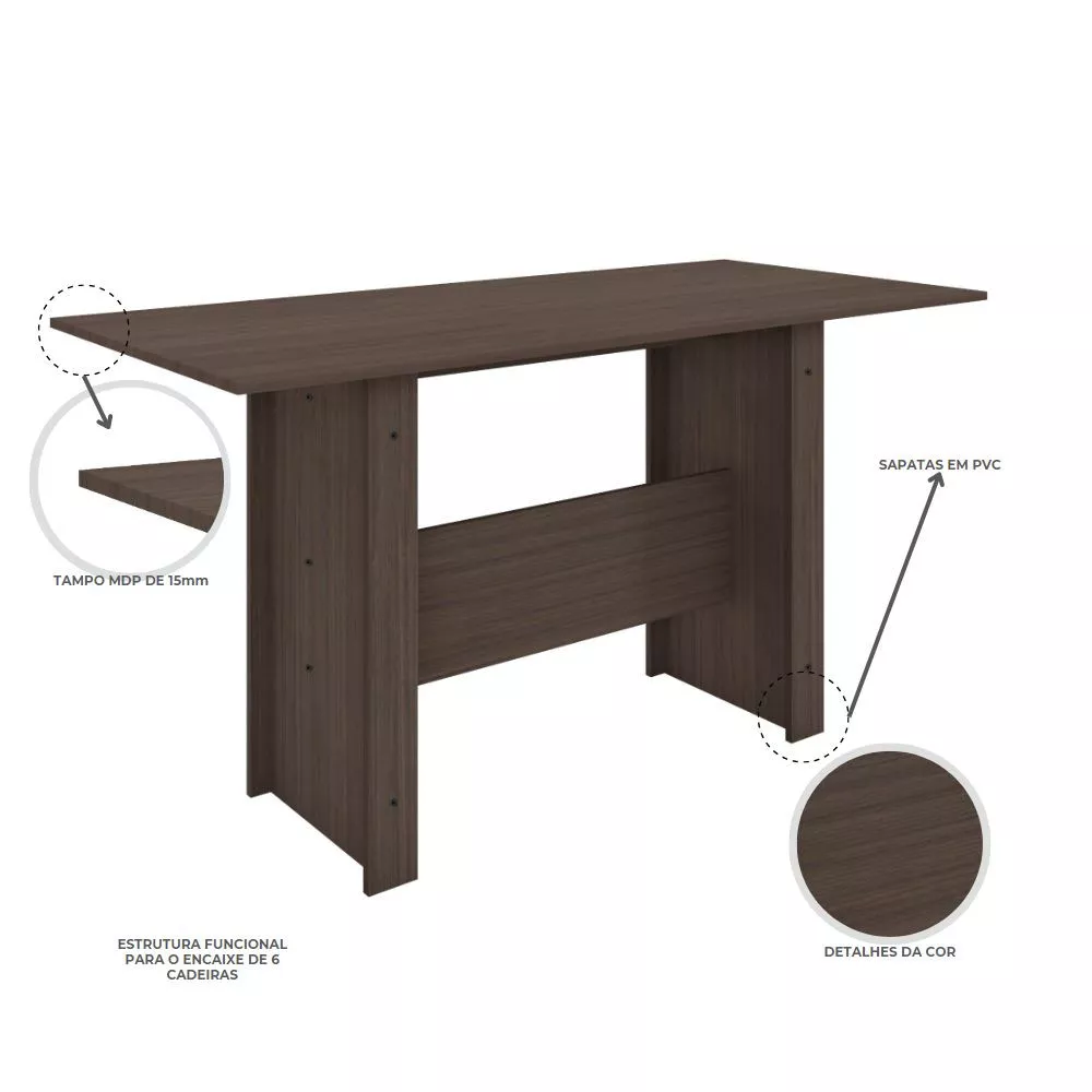 Conjunto Mesa de Jantar 6 Lugares Milano