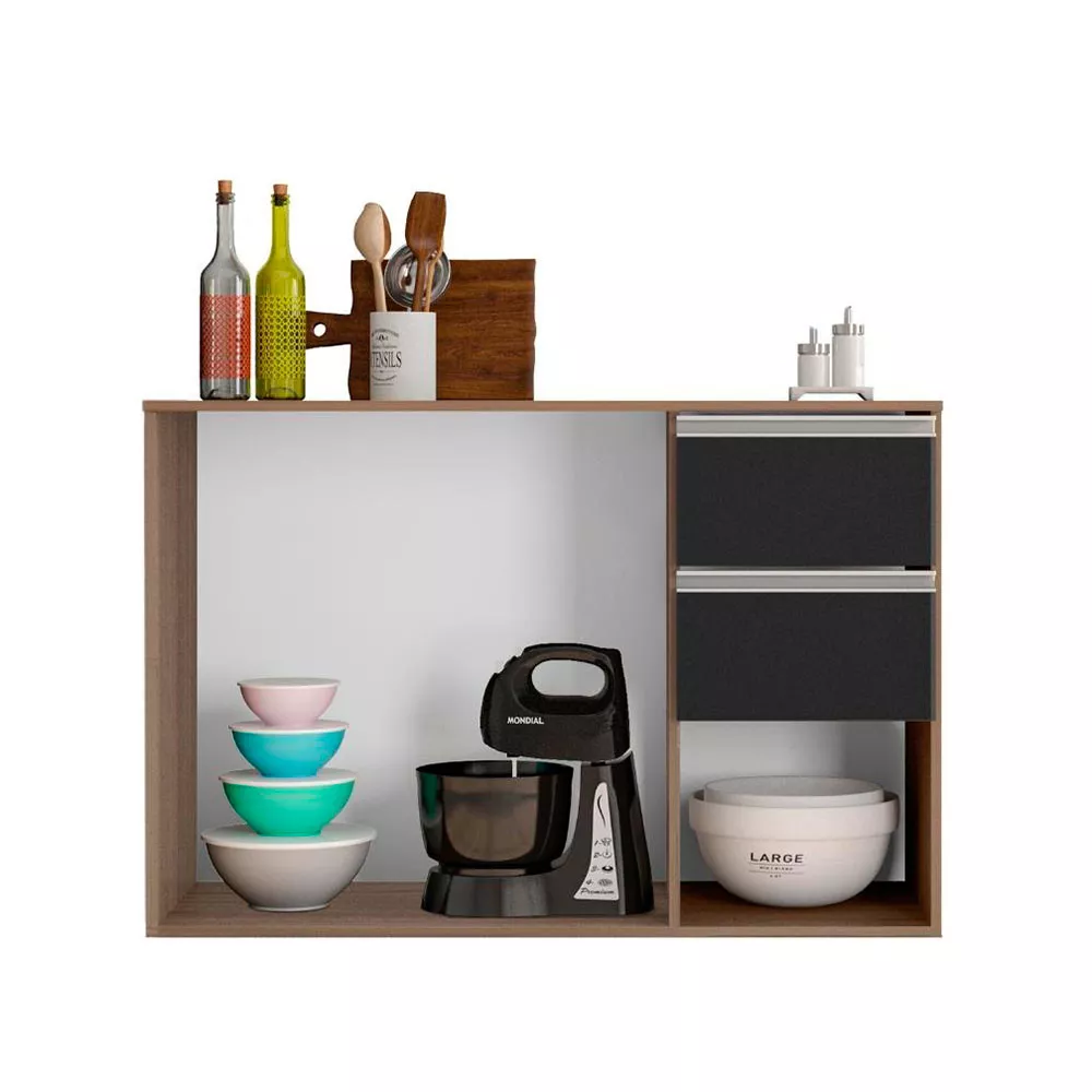 Balcão com Tampo 90cm 3 Portas 2 Gavetas Laura Poliman Móveis