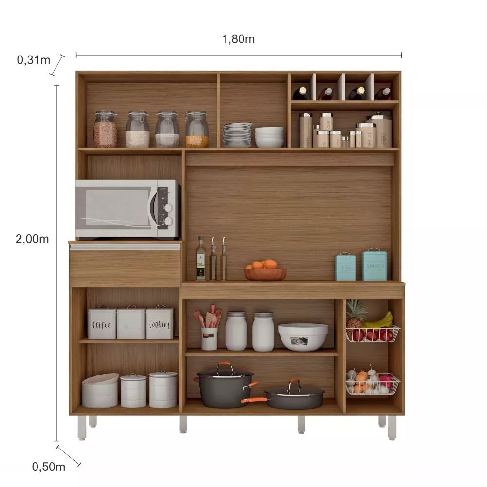 Kit Cozinha 7 Portas 1 Gaveta com Tampo Maria Poliman - Não Acompanha Cuba