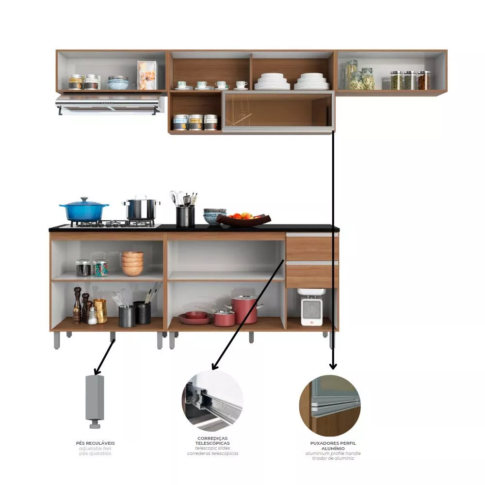 Cozinha Modulada Aérea 5 Peças 9 Portas 2 Gavetas Evidence