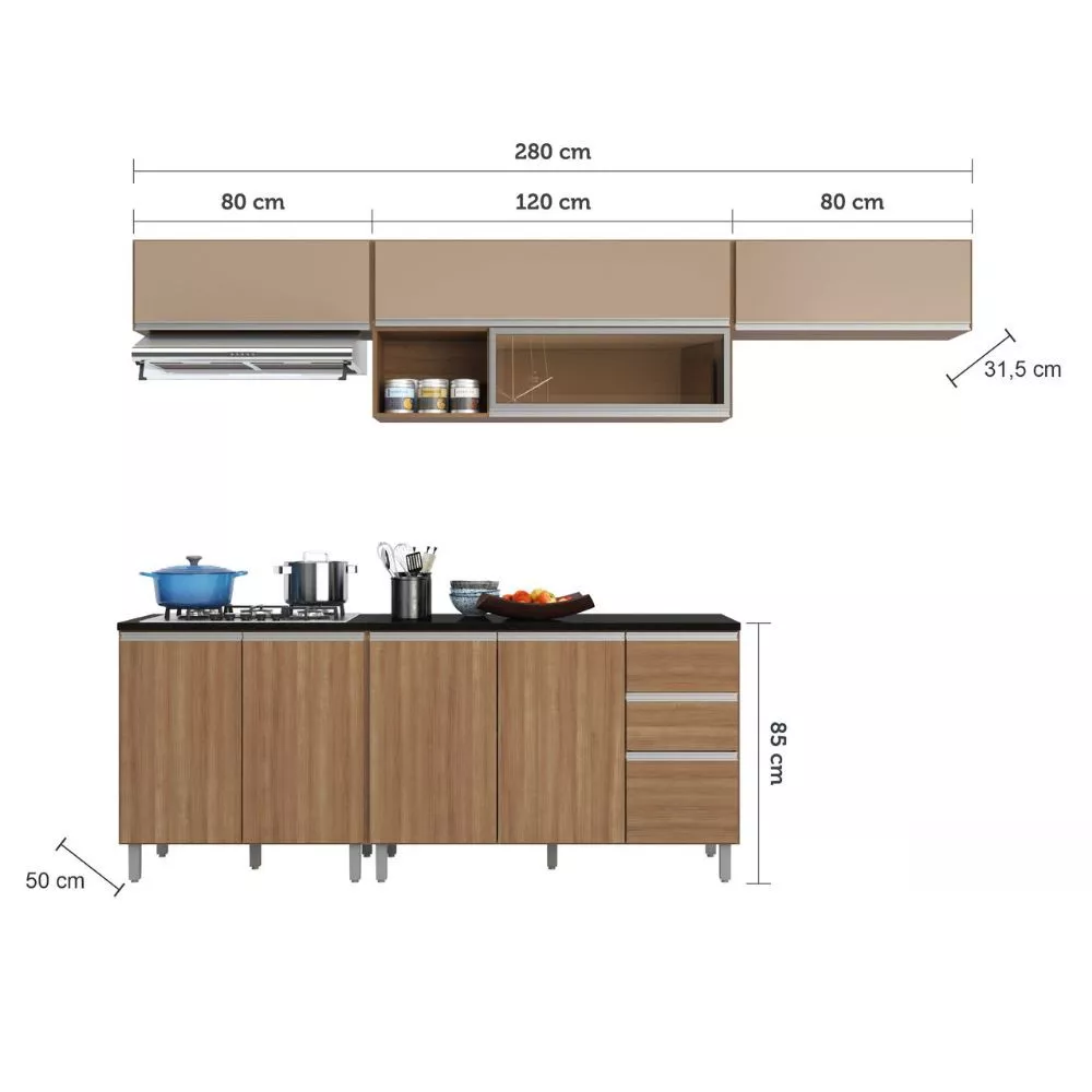 Cozinha Modulada Aérea 5 Peças 9 Portas 2 Gavetas Evidence