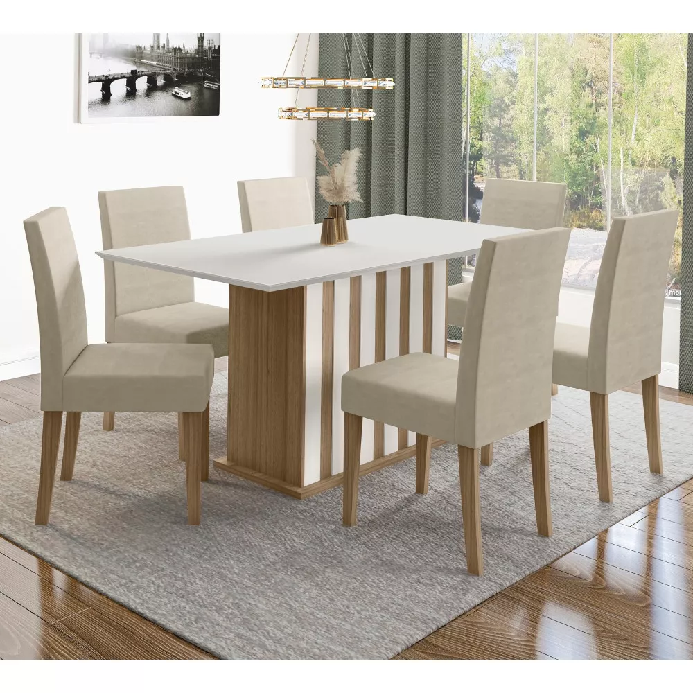 Image 0 of 11 of Conjunto Sala de Jantar Retangular Mesa Amalia 160cm e 06 Cadeiras Josi Poliman Móveis