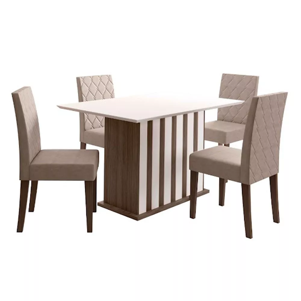 Image 1 of 7 of Conjunto Sala de Jantar Mesa com Tampo Chanfrado Amalia 4 Cadeiras Estofadas Jade Poliman