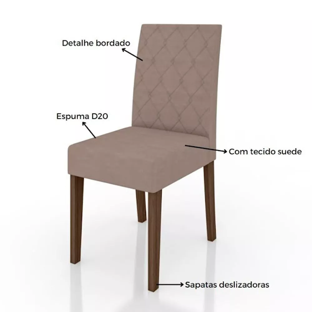 Image 5 of 7 of Conjunto Sala de Jantar Mesa com Tampo Chanfrado Amalia 4 Cadeiras Estofadas Jade Poliman