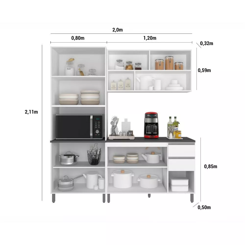 Cozinha Completa Evidence 9 Portas 2 Gavetas Com Paneleiro Duplo Poliman Móveis
