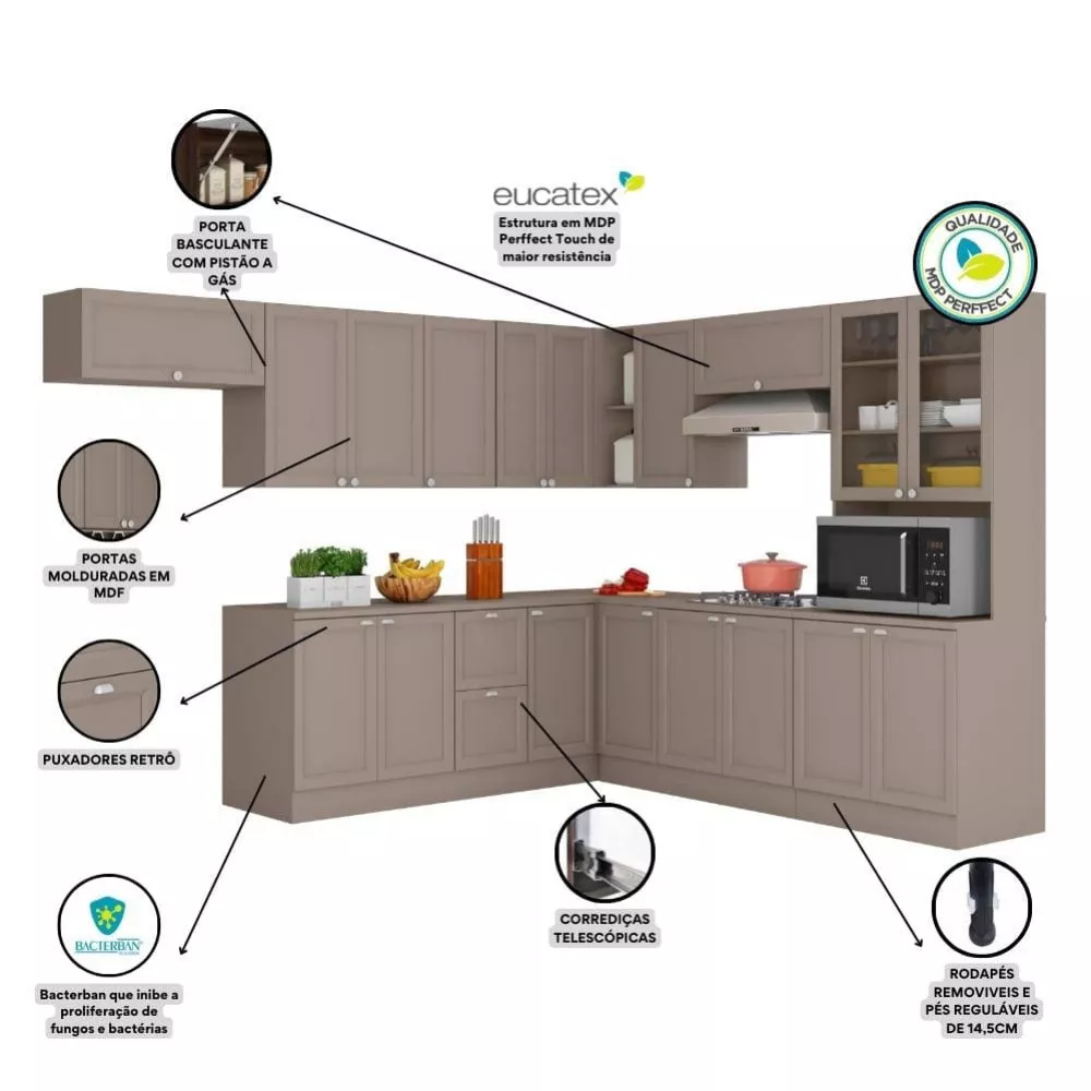 Cozinha Completa Unna 18 Portas 2 Gavetas Poliman Móveis