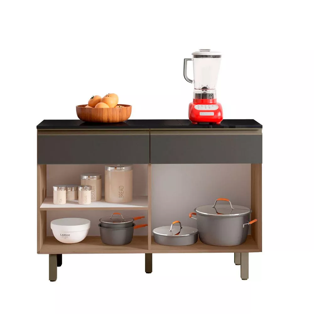 Balcão Cozinha com Tampo 120 cm 2 Portas 2 Gavetas Porto Poliman