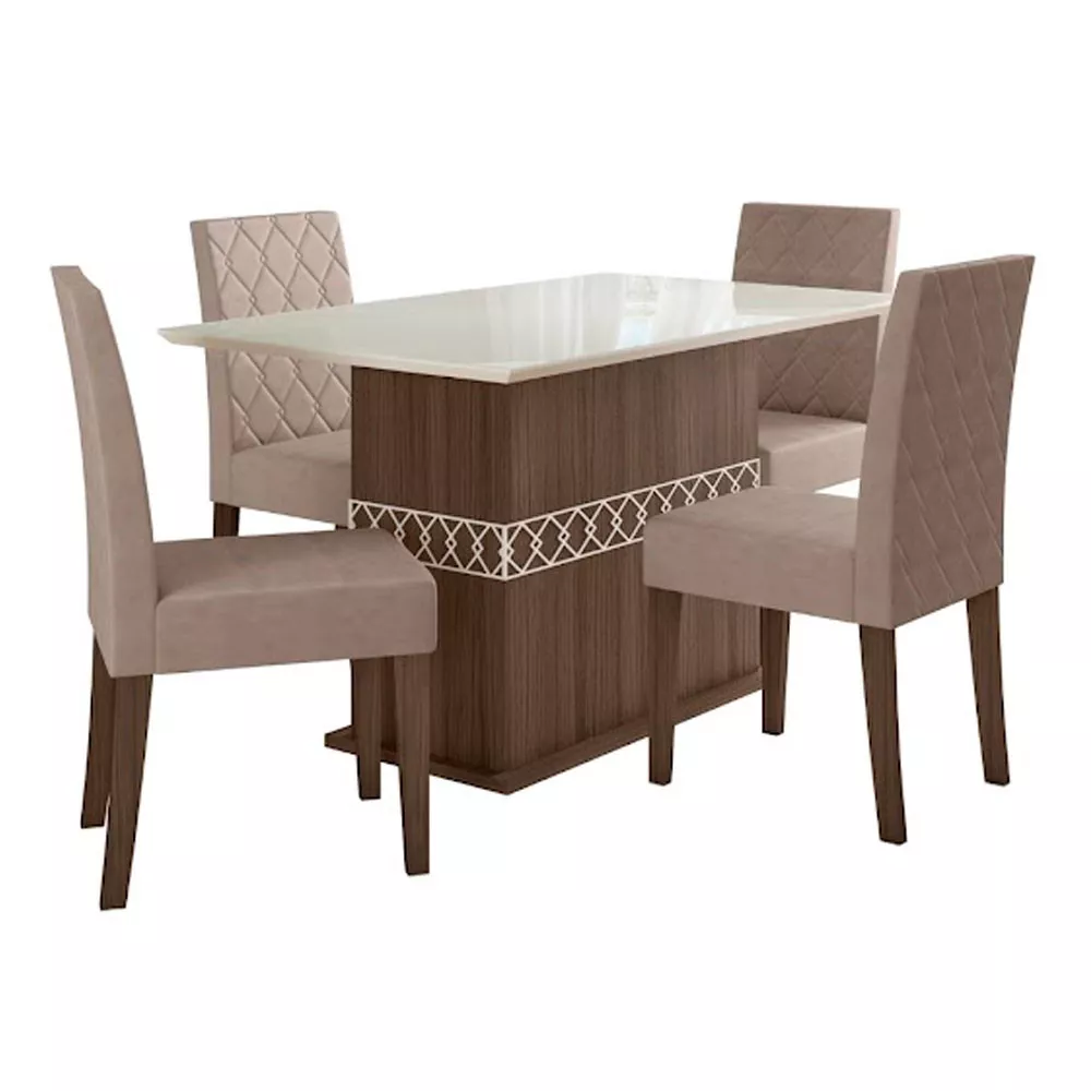 Conjunto Sala de Jantar Mesa com Tampo Chanfrado Agata 4 Cadeiras Estofadas Jade Poliman