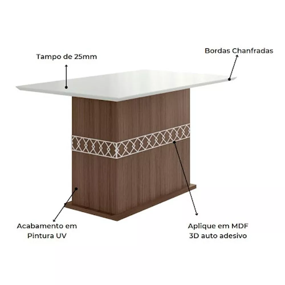 Conjunto Sala de Jantar Mesa com Tampo Chanfrado Agata 4 Cadeiras Estofadas Jade Poliman
