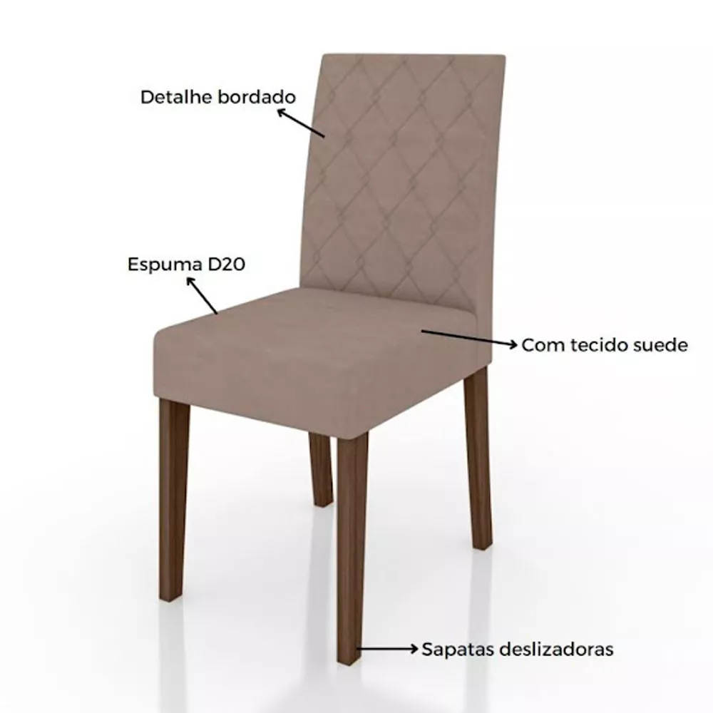 Conjunto Sala de Jantar Mesa com Tampo Chanfrado Agata 4 Cadeiras Estofadas Jade Poliman