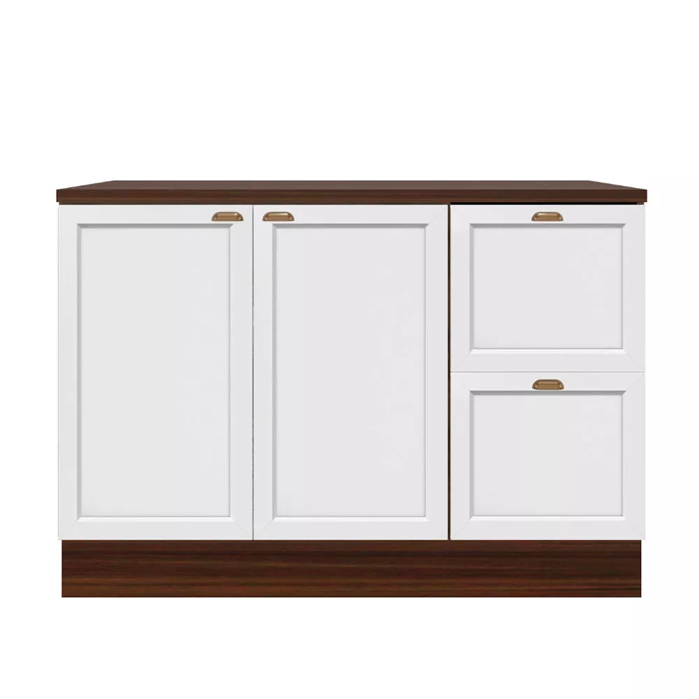 Balcão Flex 120cm com Tampo 2 portas 2 gavetas Unna fumê Poliman Móveis