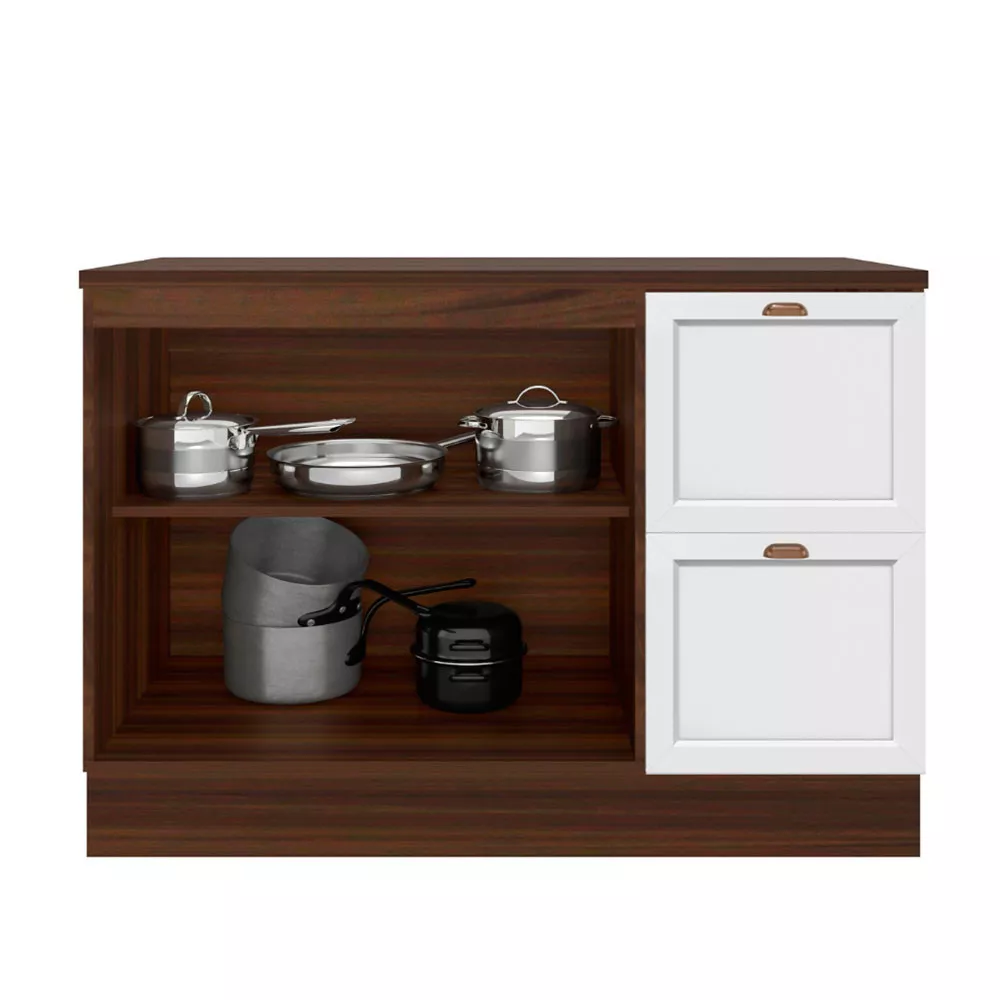 Balcão Flex 120cm com Tampo 2 portas 2 gavetas Unna fumê Poliman Móveis