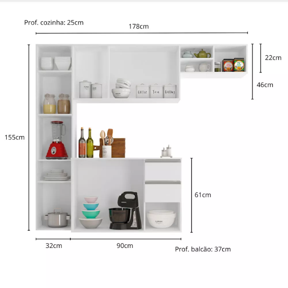 Cozinha Compacta Laura 8 Portas 2 Gavetas Poliman Móveis