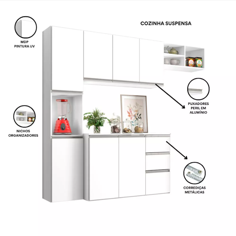 Cozinha Compacta Laura 8 Portas 2 Gavetas Poliman Móveis