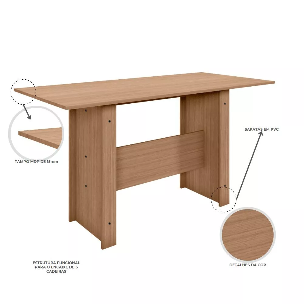 Conjunto Mesa de Jantar 6 Lugares Milano