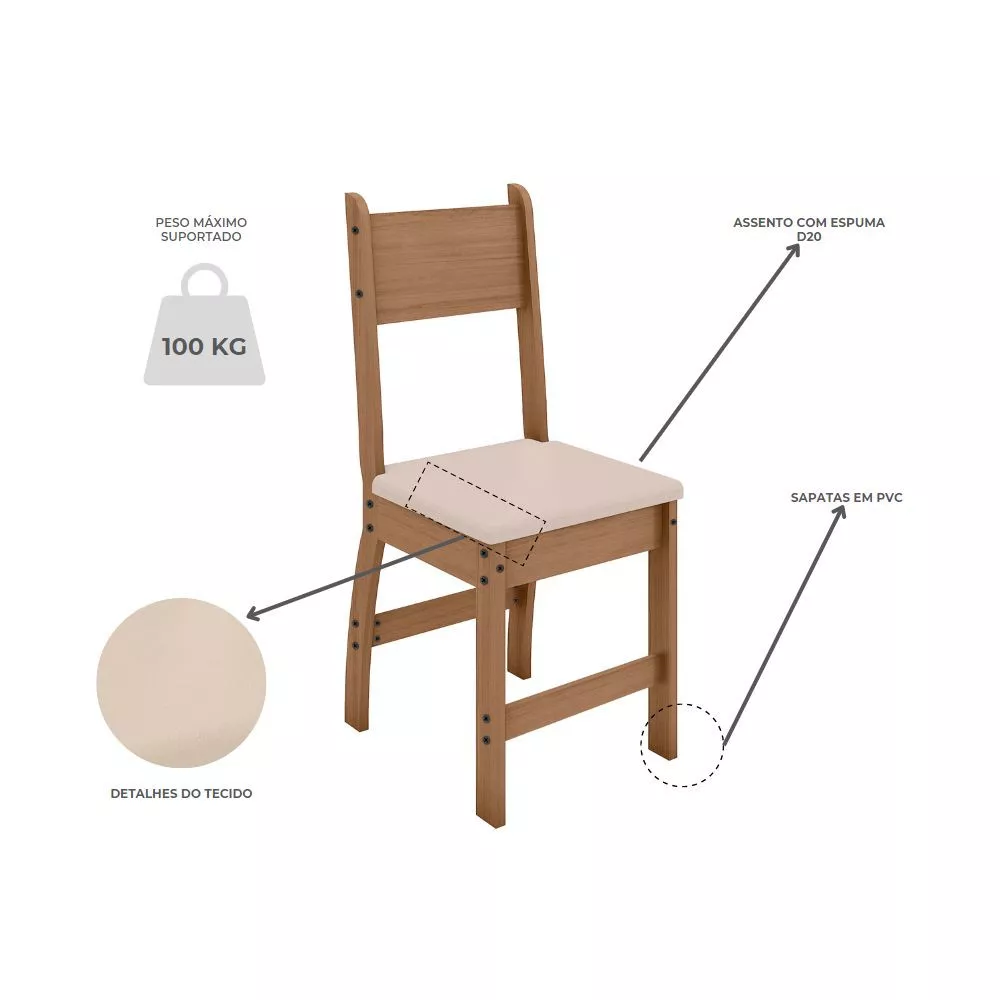 Conjunto Mesa de Jantar 6 Lugares Milano