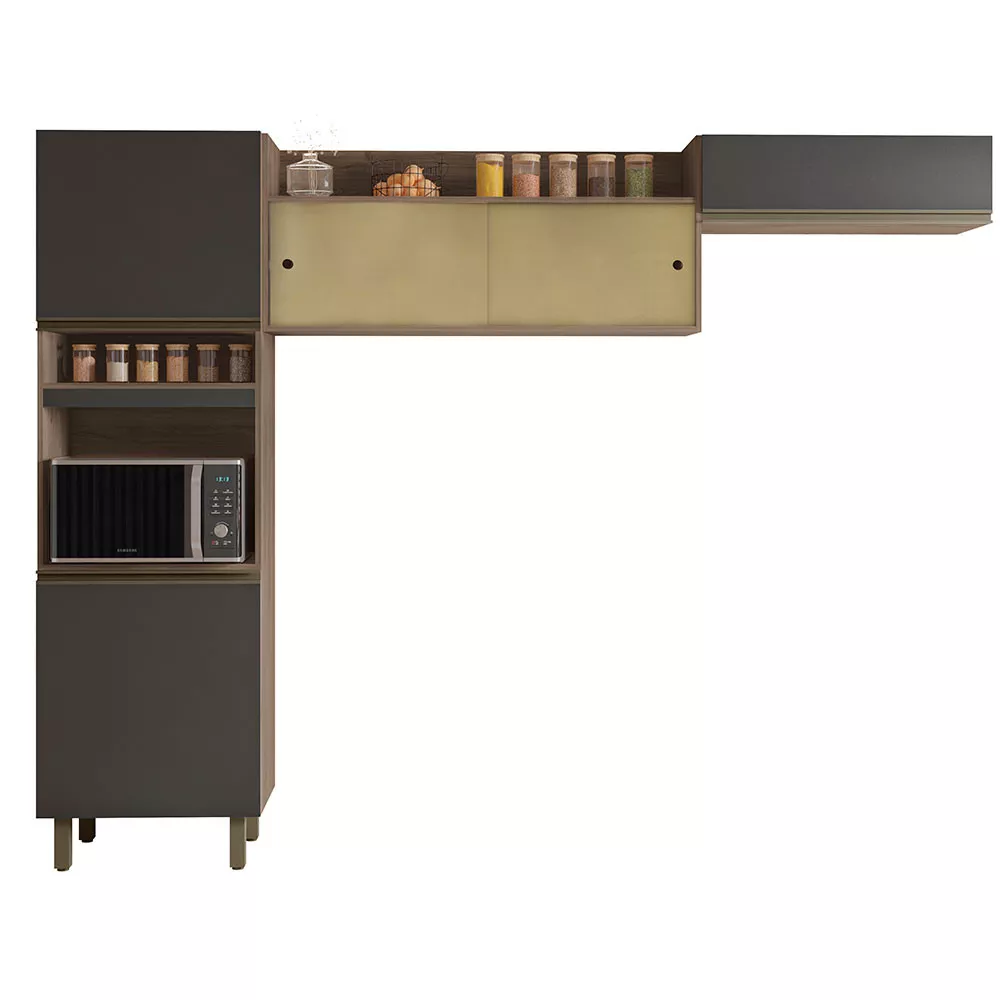 Cozinha Compacta Porto com Nicho Para Micro-ondas 5 portas Poliman Móveis