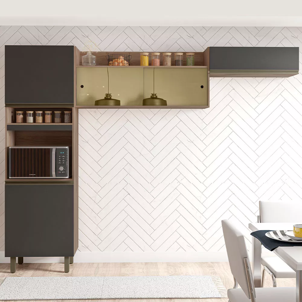 Cozinha Compacta Porto com Nicho Para Micro-ondas 5 portas Poliman Móveis