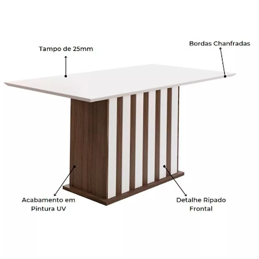 Conjunto Sala de Jantar Mesa com Tampo Chanfrado Amalia 6 Cadeiras Estofadas Jade Poliman