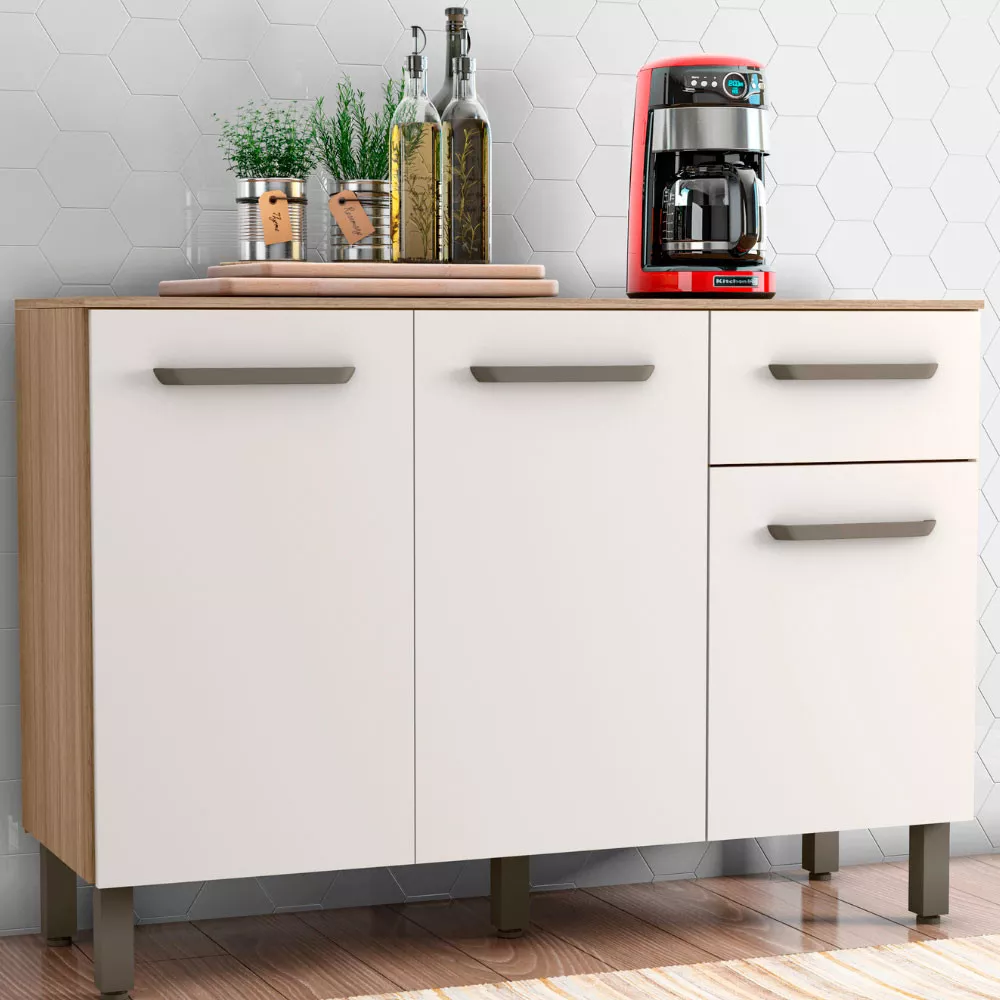 Balcão com Tampo 120cm 3 Portas 1 Gaveta Sintra ou Siena Poliman Móveis