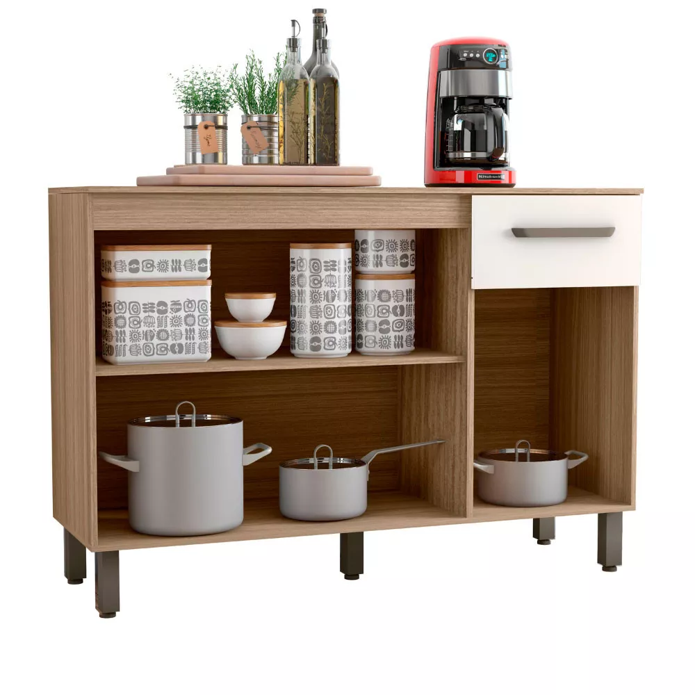 Balcão com Tampo 120cm 3 Portas 1 Gaveta Sintra ou Siena Poliman Móveis