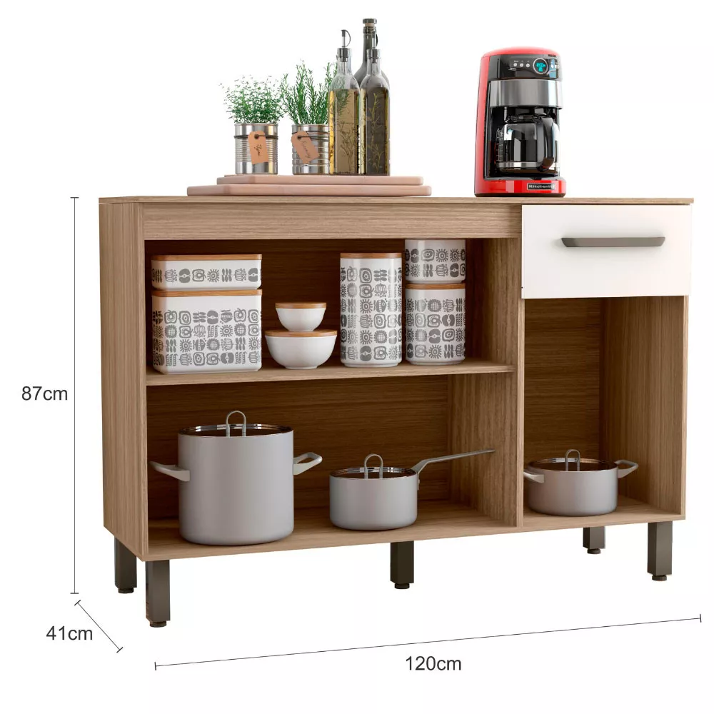 Balcão com Tampo 120cm 3 Portas 1 Gaveta Sintra ou Siena Poliman Móveis