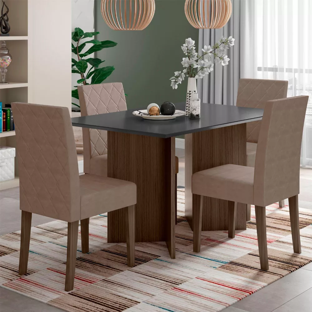 Conjunto Sala de Jantar Retangular Mesa Helo 120cm e 04 Cadeiras Jade Poliman Móveis