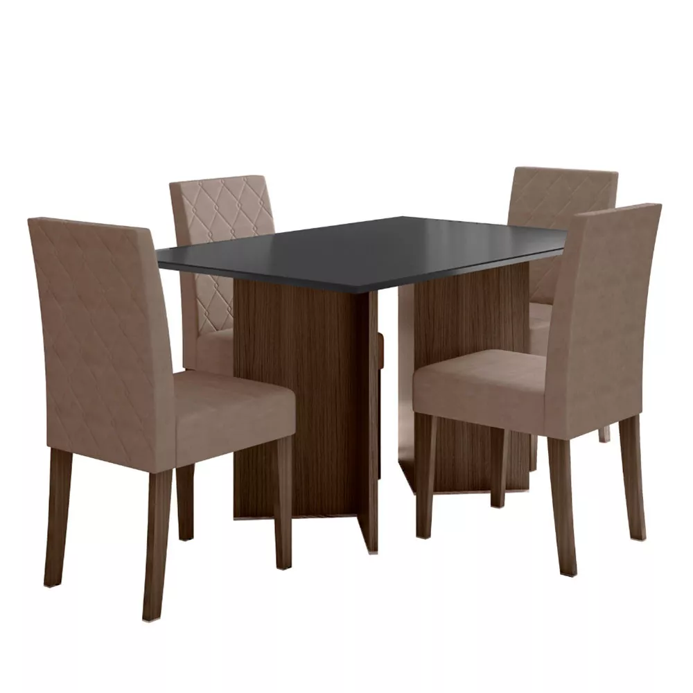 Conjunto Sala de Jantar Retangular Mesa Helo 120cm e 04 Cadeiras Jade Poliman Móveis