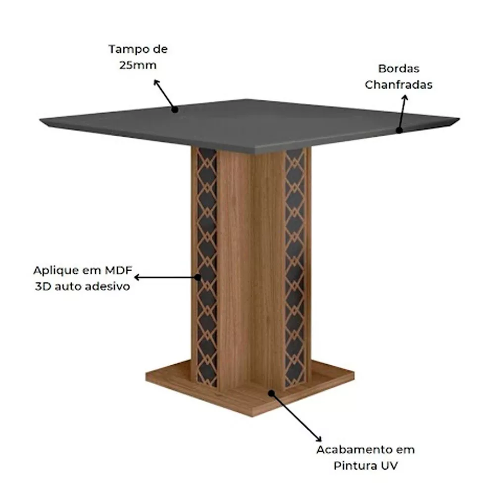 Image 2 of 3 of Mesa para Sala de Jantar 90cm Quadrada Tampo Chanfrado Isis Poliman