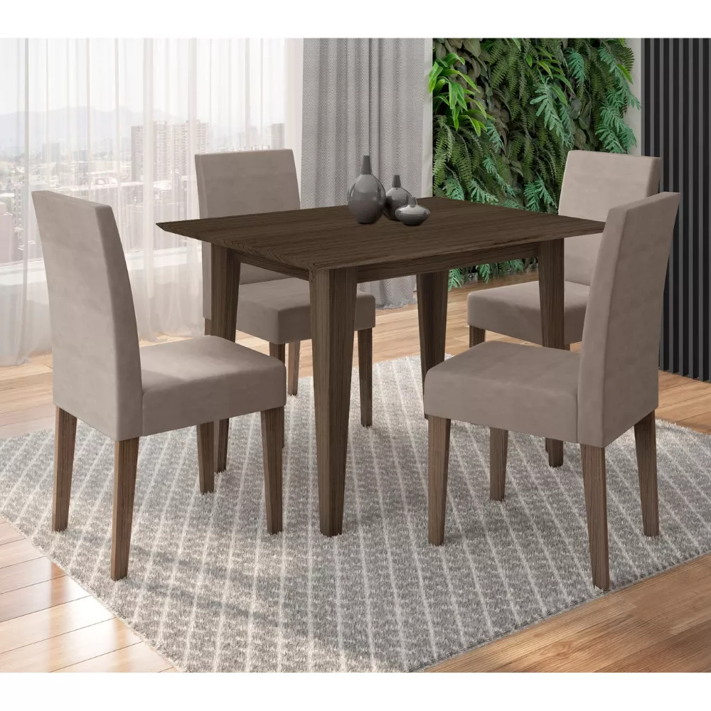 Image 0 of 8 of Conjunto Sala de Jantar Retangular Mesa Kate 120cm e 04 Cadeiras Josi Poliman Móveis