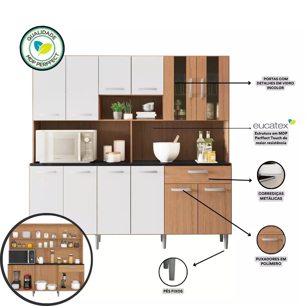 Kit Cozinha 12 Portas 1 Gaveta Clara