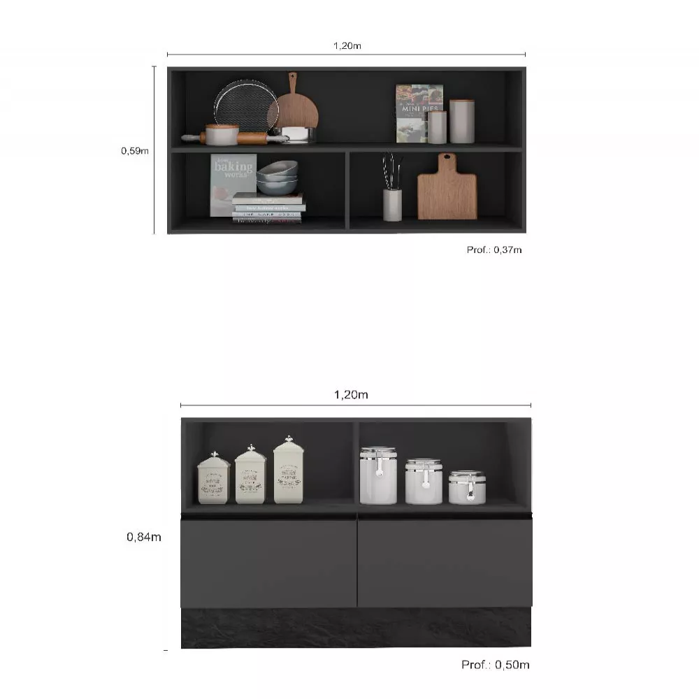 Cozinha Compacta Armário Vidro Balcão Etna Poliman