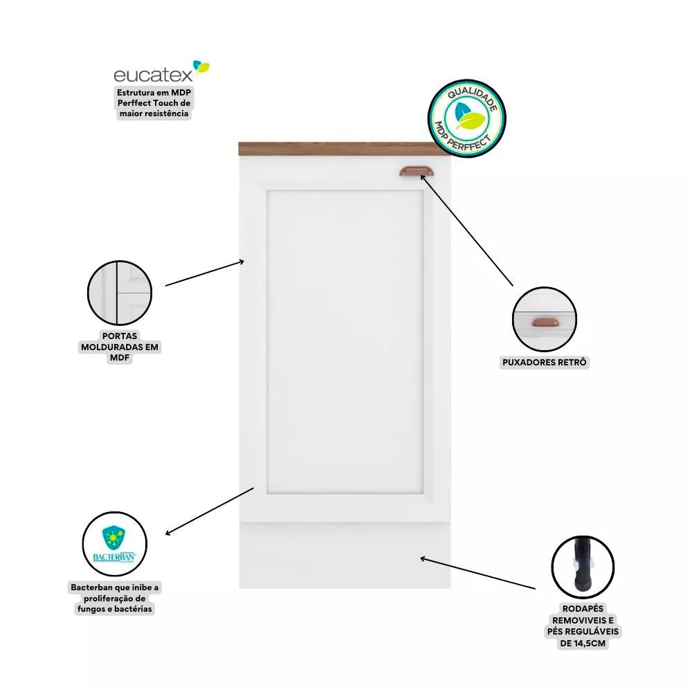 Balcão com Tampo 41 cm 1 Porta Unna Poliman Móveis