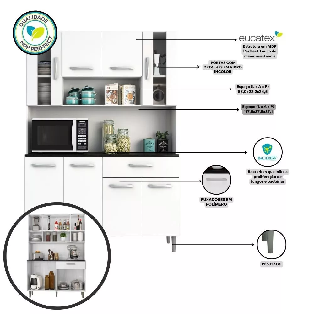 Kit Cozinha 8 Portas 1 Gaveta Gabi Poliman Móveis