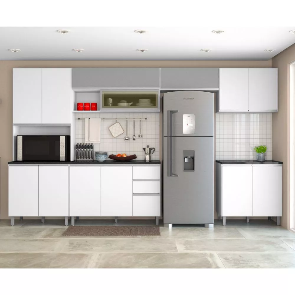 Cozinha Modulada 6 Peças 14 Portas 2 Gavetas Com Torre Quente Evidence Poliman Móveis