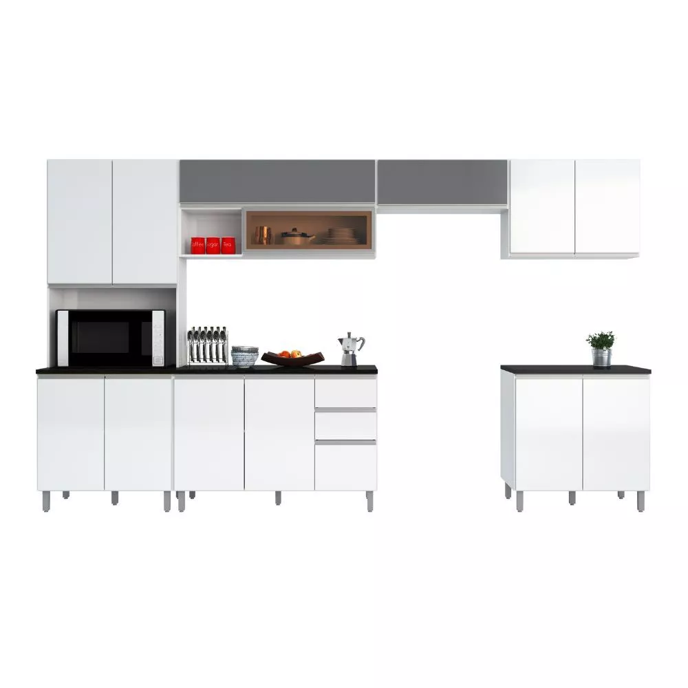 Cozinha Modulada 6 Peças 14 Portas 2 Gavetas Com Torre Quente Evidence Poliman Móveis