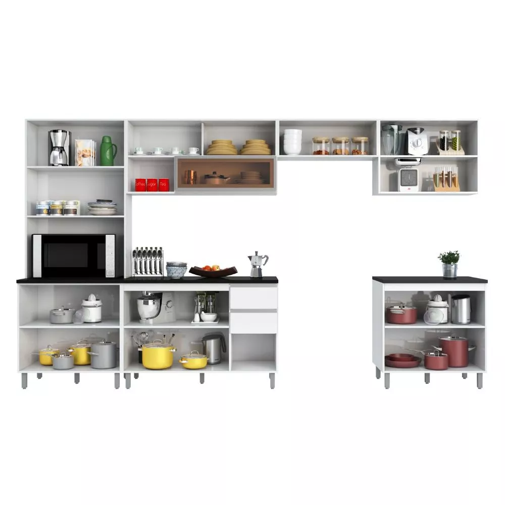 Cozinha Modulada 6 Peças 14 Portas 2 Gavetas Com Torre Quente Evidence Poliman Móveis