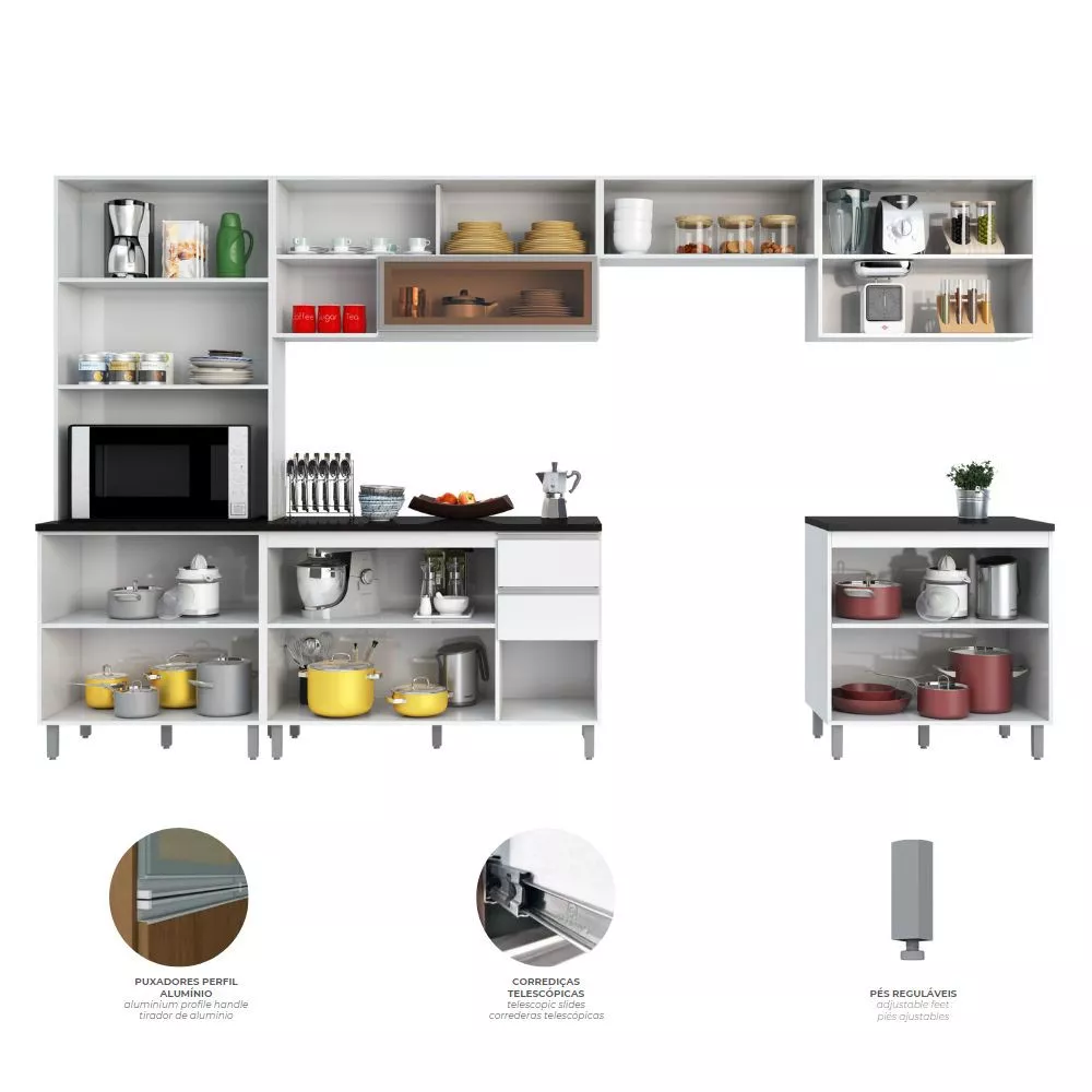 Cozinha Modulada 6 Peças 14 Portas 2 Gavetas Com Torre Quente Evidence Poliman Móveis