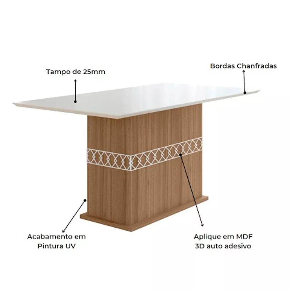 Mesa para Sala de Jantar 160cm Retangular Tampo Chanfrado Agata Poliman