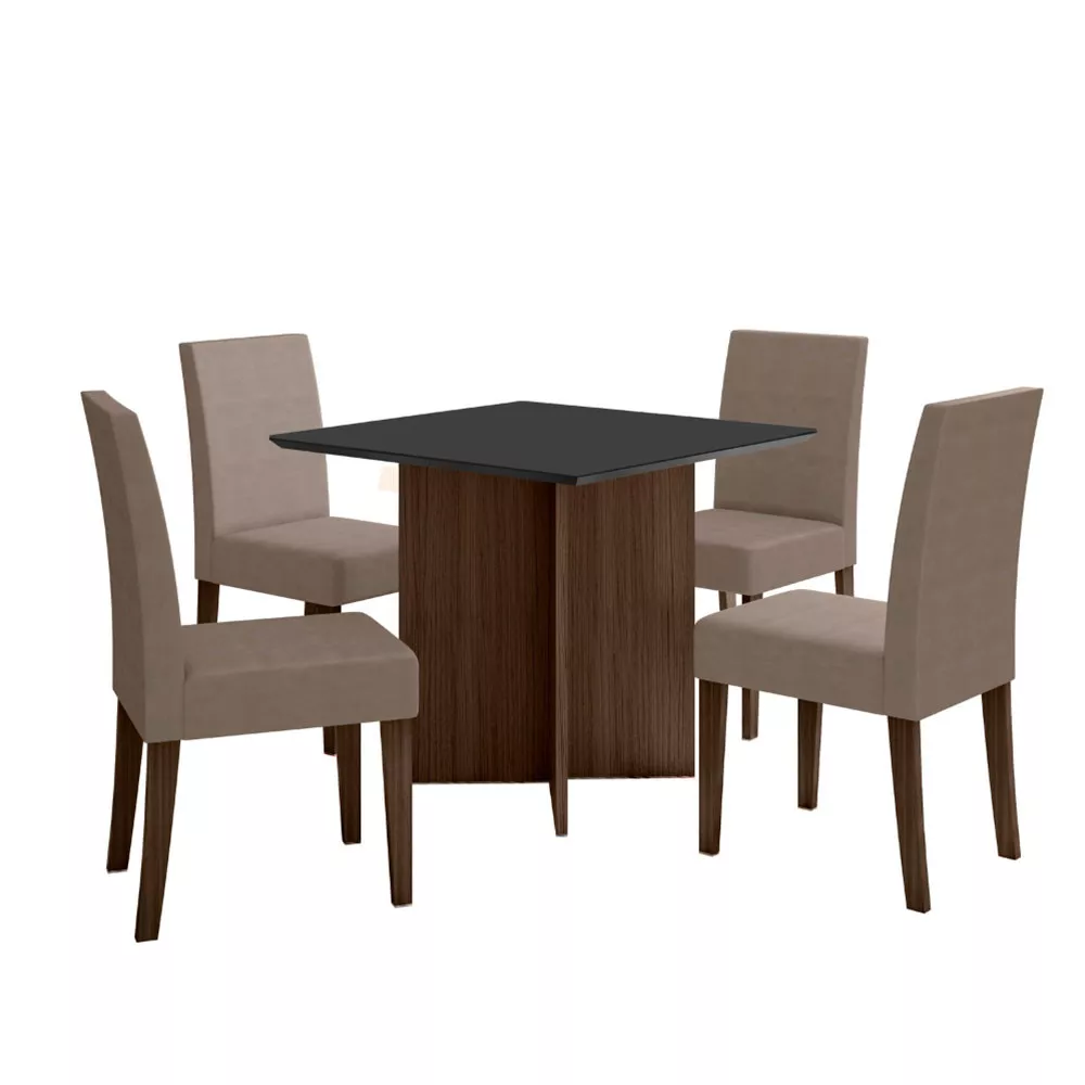 Conjunto Sala de Jantar Quadrada Mesa Helo 90cm e 04 Cadeiras Josi Poliman Móveis
