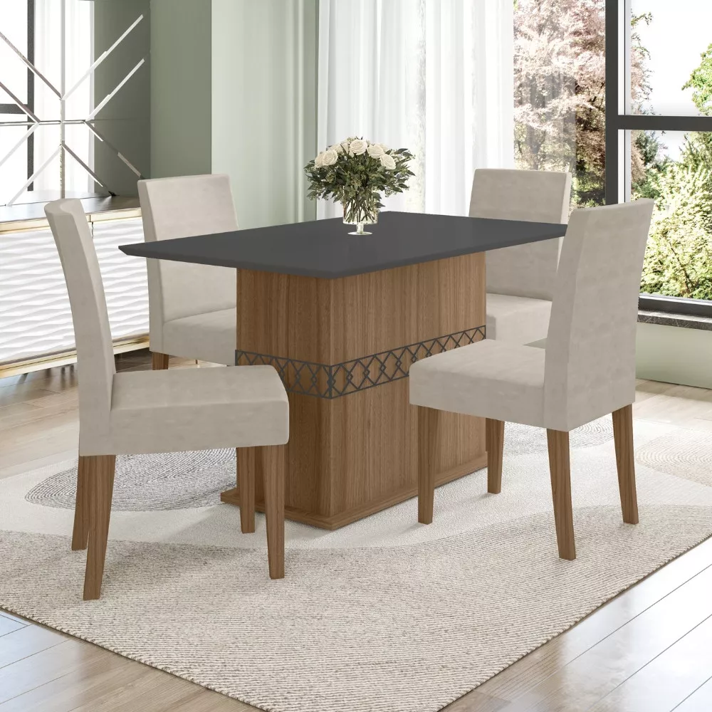 Image 0 of 11 of Conjunto Sala de Jantar Retangular Mesa Agata 136cm e 04 Cadeiras Josi Poliman Móveis