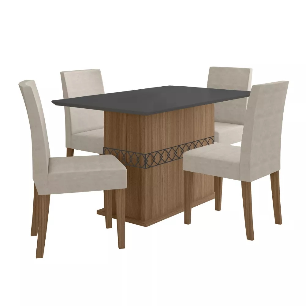Image 1 of 11 of Conjunto Sala de Jantar Retangular Mesa Agata 136cm e 04 Cadeiras Josi Poliman Móveis